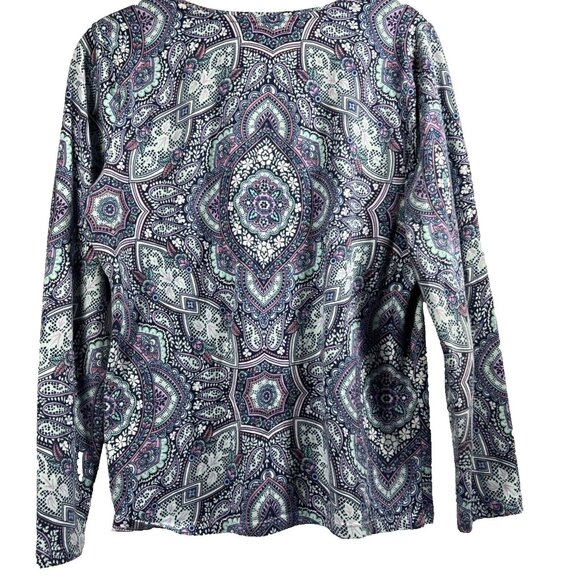Talbots Women's Top Size Medium Petite MP Blue Paisley Long Sleeve Pullover - Picture 2 of 8